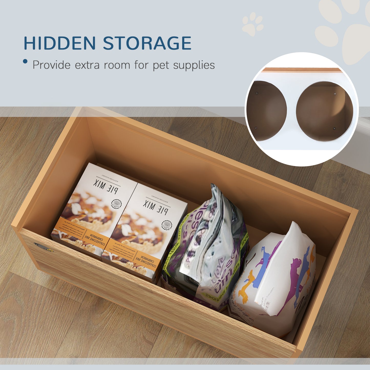 PawHut Elevated Dog Bowls with Slow Feeder Dog Bowl, Stainless Steel Food Water Bowl, Storage for Large Sized Dog, Oak