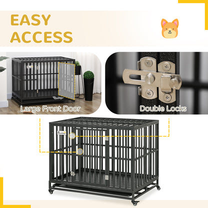 PawHut 44'' Strong Pet Dog Crate Mobility Cage w/ Playpen Metal & Removeable Tray