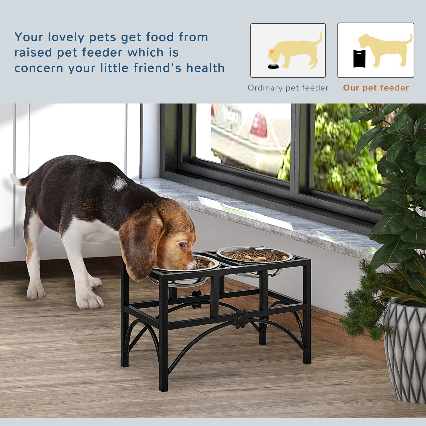 PawHut 17" Double Stainless Steel Heavy Duty Dog Food Bowl Elevated Pet Feeding Station