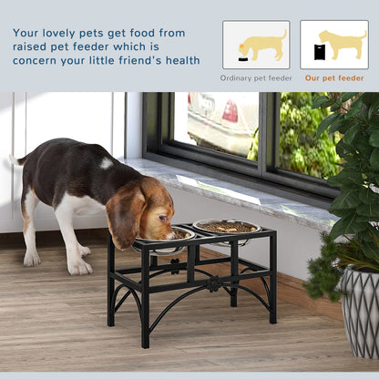 PawHut 17" Double Stainless Steel Heavy Duty Dog Food Bowl Elevated Pet Feeding Station