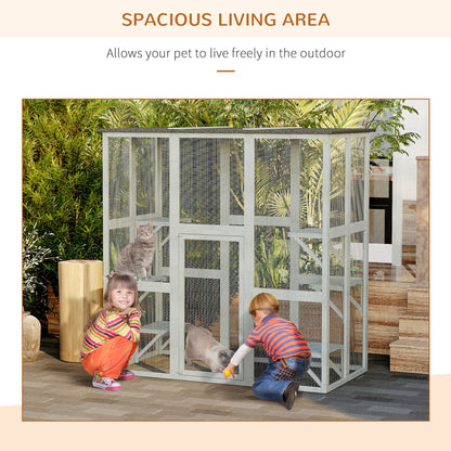 PawHut Large Catio Enclosure with Weather Protection, 6 Cat Platforms 71" x 38.5" x 71"