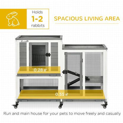 PawHut Three Story Wooden Rabbit Cage Bunny Hutch, Gray