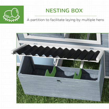 PawHut 11' x 5' x 3.5' Wooden Chicken Coop with Nesting Box, Run, Pull-out Tray, Perches for 2-4 Chickens, Dark Gray