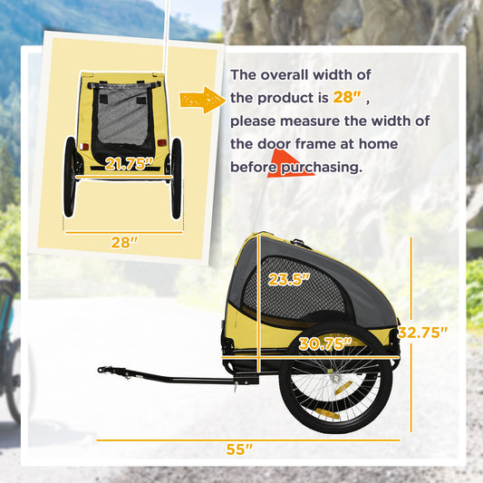 Dog Bike Trailer, Pet Stroller with Wheels for Medium Dogs, Yellow
