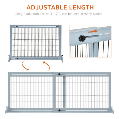 PawHut 72" W x 27.25" H Extra Wide Freestanding Pet Gate with Adjustable Length Dog, Cat, Barrier for House, Doorway, Hallway, Blue-Gray