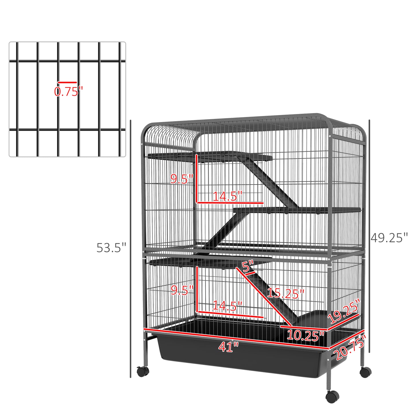 PawHut 53.5"H Small Animal Cage 5-Level Metal Ferret Cage for Rabbits