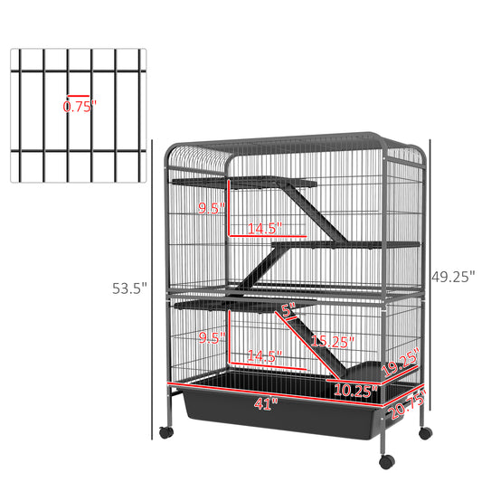 PawHut 53.5"H Small Animal Cage 5-Level Metal Ferret Cage for Rabbits