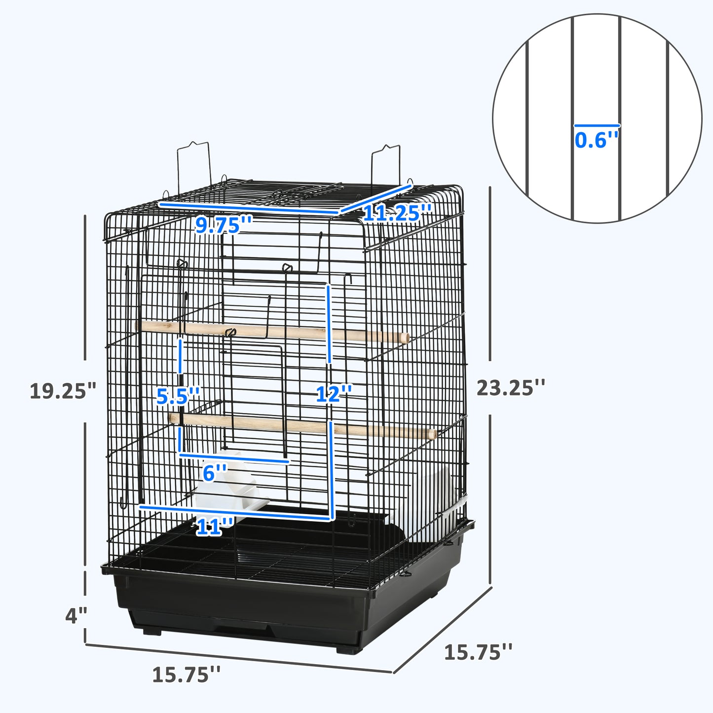 PawHut 23" Bird Cage Flight Parrot House Cockatiels Playpen with Open Play Top and Feeding Bowl Perch Pet Furniture Black