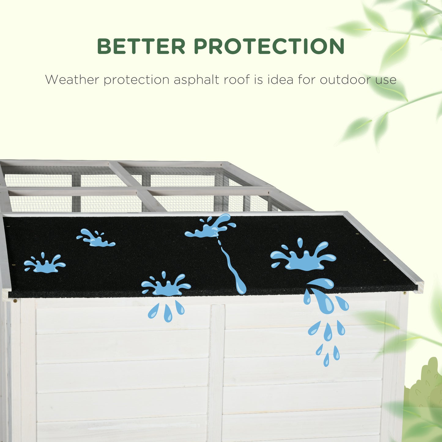 PawHut Wooden Outdoor Catio with Platforms, Asphalt Roof, Ramps, White