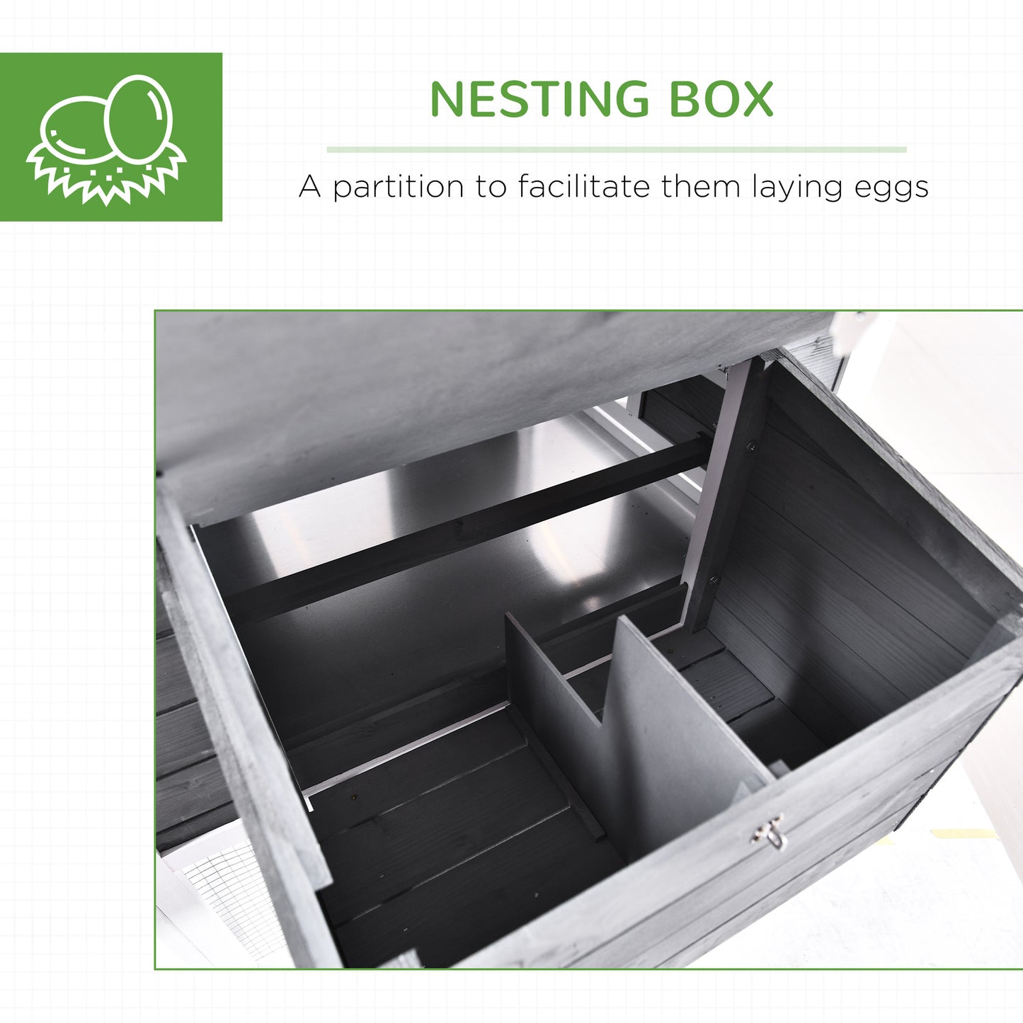 PawHut 69" Chicken Coop Wooden Backyard Poultry Hen Cage, Rabbit Hutch Pen, with Run w/ Nesting Box, Removable Tray for Easy Cleaning, Asphalt Roof, and Safe Lockable Door