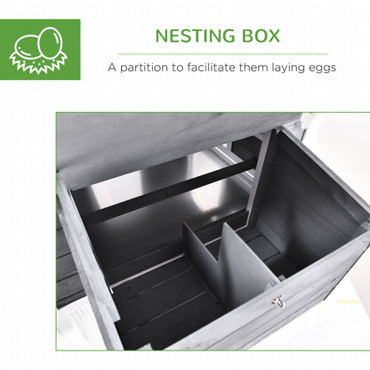 PawHut 69" Chicken Coop Wooden Backyard Poultry Hen Cage, Rabbit Hutch Pen, with Run w/ Nesting Box, Removable Tray for Easy Cleaning, Asphalt Roof, and Safe Lockable Door