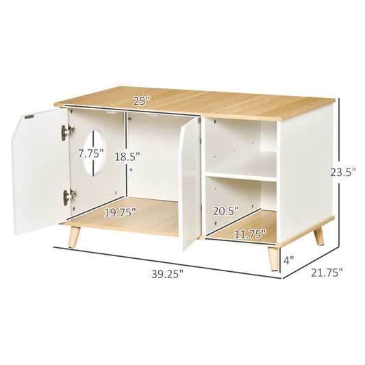 PawHut Cat Washroom with Damping Hinge, Multiple Storage Places, Adjustable Partition