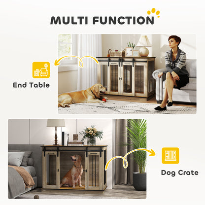 PawHut Dog Crate, Dog Cage End Table with Divider Panel, Dog Crate Furniture for Large Dog and 2 Small Dogs, Oak