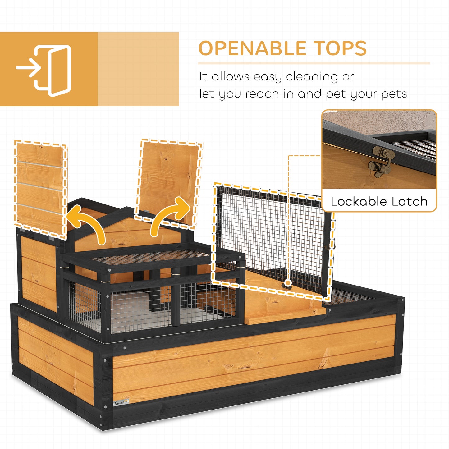 PawHut 3-Room Tortoise Habitat House w/ Balcony & 2 Stories, 44" x 25.5" x 25", Yellow