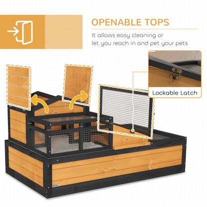 PawHut 3-Room Tortoise Habitat House w/ Balcony & 2 Stories, 44" x 25.5" x 25", Yellow