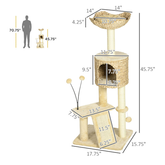 PawHut Cat Tree for Indoor Cats w/ Scratching Posts, Condo Cat Tower, Beige