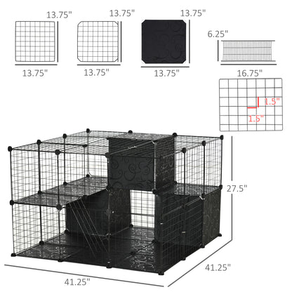 PawHut Pet Playpen with Door Storage Shelf for Kittens Chinchillas and Pet Minks