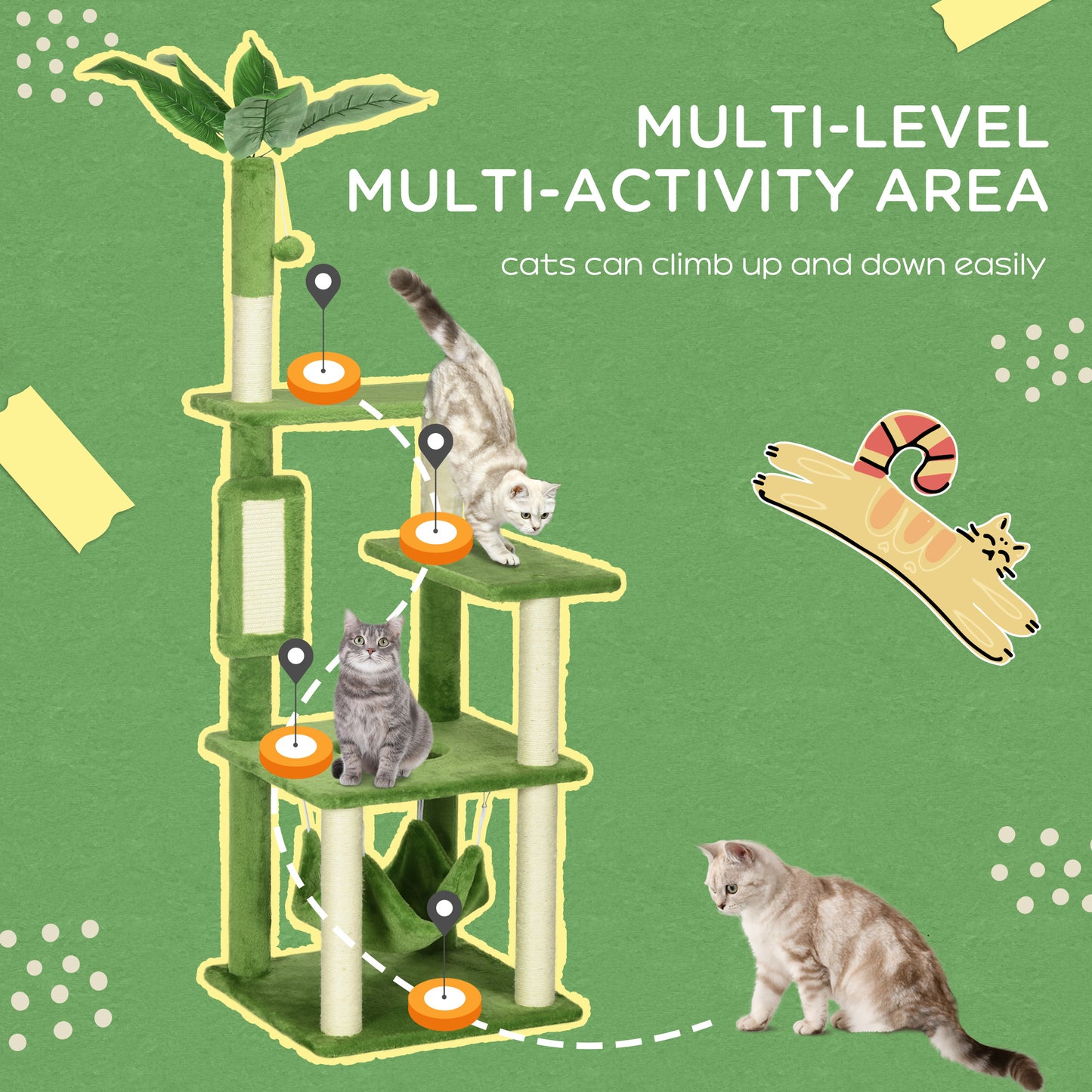 PawHut Cat Tree for Indoor Cats with Hammock, Cat Tower, Green