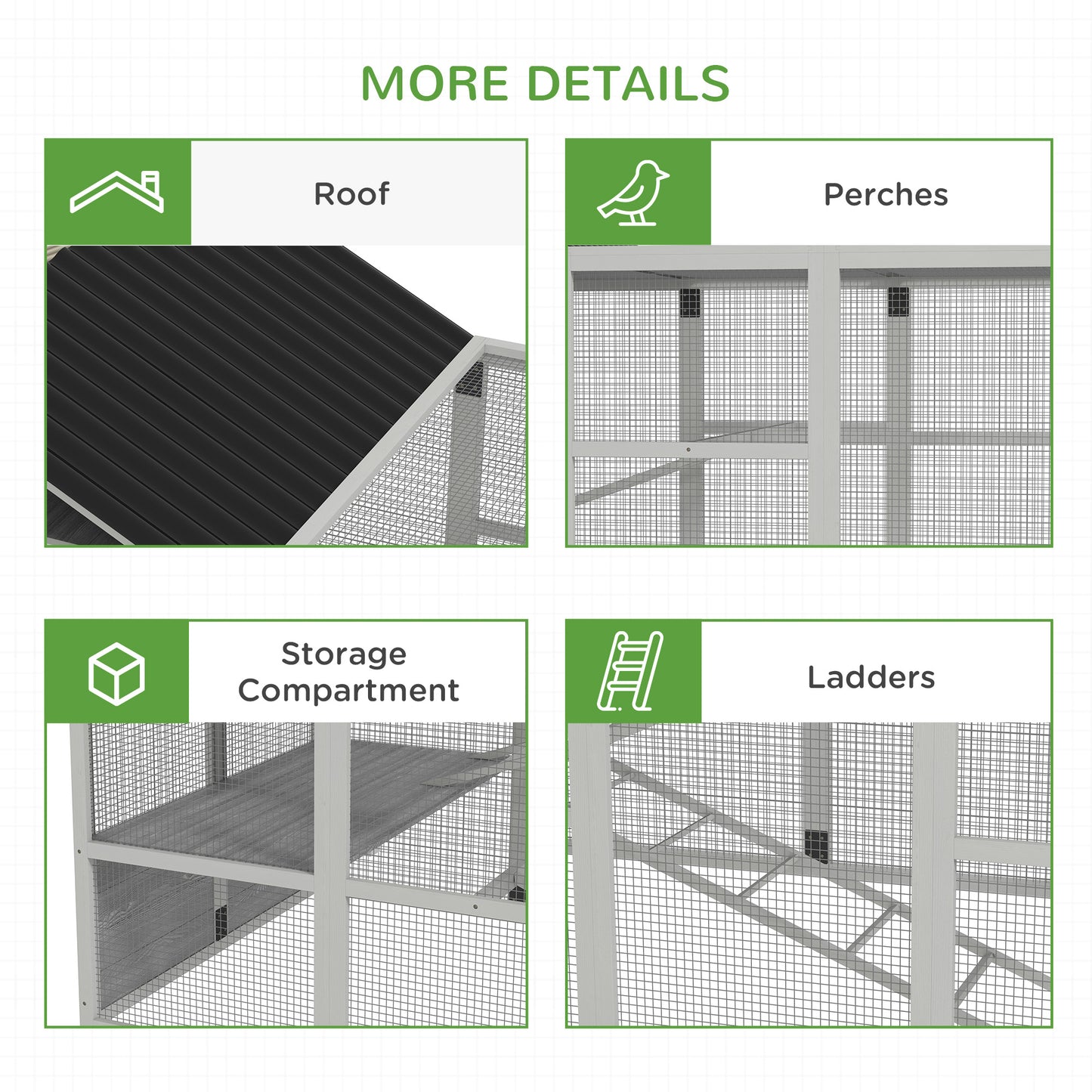 PawHut Wooden Chicken Coop Run for 6 - 10 Chickens, Hen House Add-On with Storage, Perches, 141.75" x 48" x 61", Gray