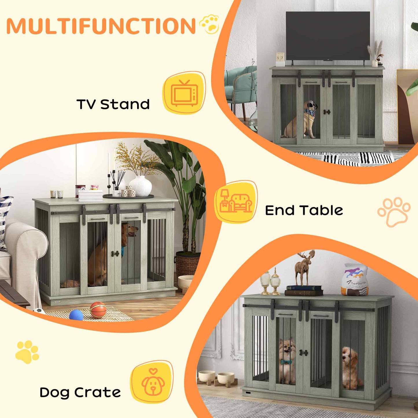 PawHut Modern Dog Crate End Table with Divider Panel, Gray