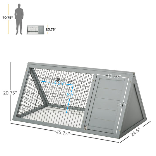 PawHut 46" x 24" Wooden A-Frame Outdoor Rabbit Hutch, Small Animal Cage, Bunny Hutch with Outside Run & Ventilating Wire, for Rabbits, Chickens, Ducks, Gray