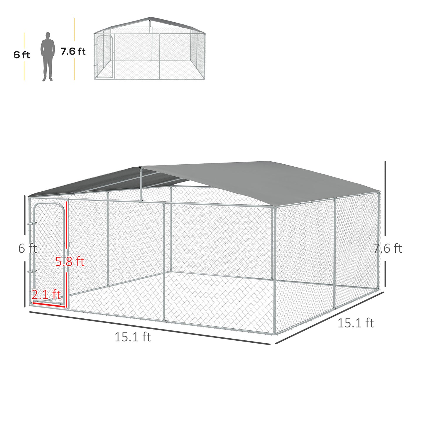 PawHut 15x15 Dog Kennel with Cover, Secure Outdoor Dog Fence, Galvanized Steel Frame for Backyard, Green