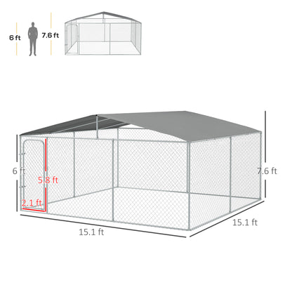 PawHut 15x15 Dog Kennel with Cover, Secure Outdoor Dog Fence, Galvanized Steel Frame for Backyard, Green