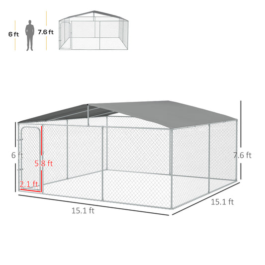 PawHut 15x15 Dog Kennel with Cover, Secure Outdoor Dog Fence, Galvanized Steel Frame for Backyard, Green