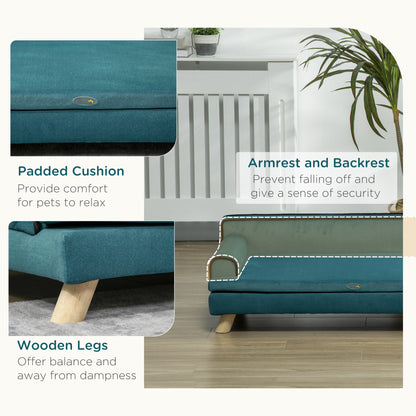 PawHut Large Dog Couch for a Fancy Dog Bed, Elevated Dog Sofa Bed with Washable Cover, Wooden Legs, Teal