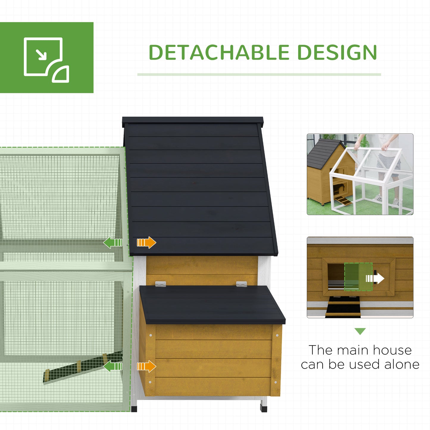 PawHut 65" Chicken Coop Wooden Chicken House Rabbit Hutch Poultry Cage Hen Pen Backyard with Nesting Box, Ramp, Run, Yellow