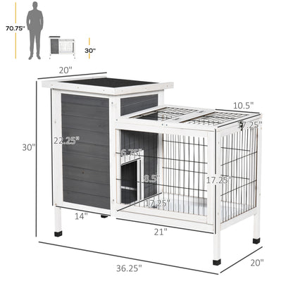 PawHut 36" Rabbit Hutch Bunny Cage Small Animal House with Weatherproof Roof Romevable Tray and Enclosed Run, Indoor/outdoor