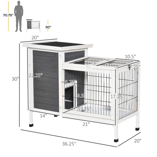 PawHut 36" Rabbit Hutch Bunny Cage Small Animal House with Weatherproof Roof Romevable Tray and Enclosed Run, Indoor/outdoor