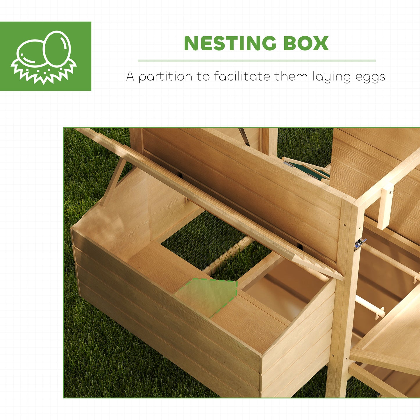 PawHut 75" Wooden Chicken Coop with Nesting Box, Removable Tray, Ramp Run, for Garden Backyard, Natural Wood