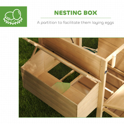 PawHut 75" Wooden Chicken Coop with Nesting Box, Removable Tray, Ramp Run, for Garden Backyard, Natural Wood