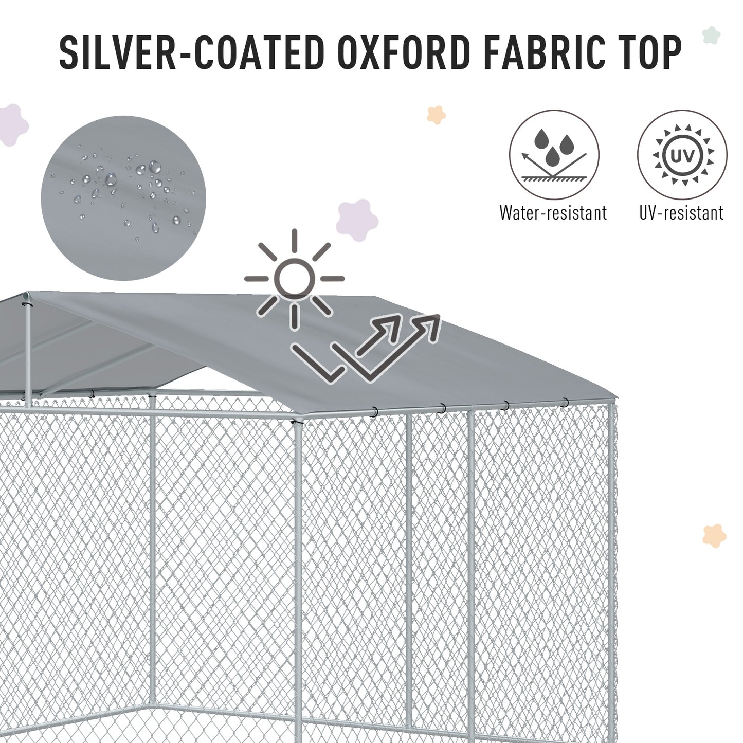 PawHut Outdoor Dog Kennel Galvanized Steel Fence with Cover Secure Lock Mesh Sidewalls for Backyard 9.8' x 9.8' x 7.7'
