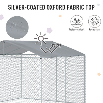 PawHut Outdoor Dog Kennel Galvanized Steel Fence with Cover Secure Lock Mesh Sidewalls for Backyard 9.8' x 9.8' x 7.7'