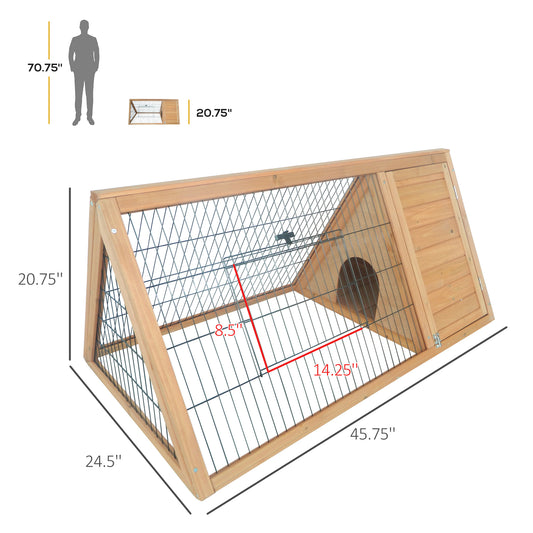 PawHut 46" x 24" Wooden A-Frame Outdoor Rabbit Hutch, Small Animal Cage, Bunny Hutch with Outside Run & Ventilating Wire, for Rabbits, Chickens, Ducks, Yellow
