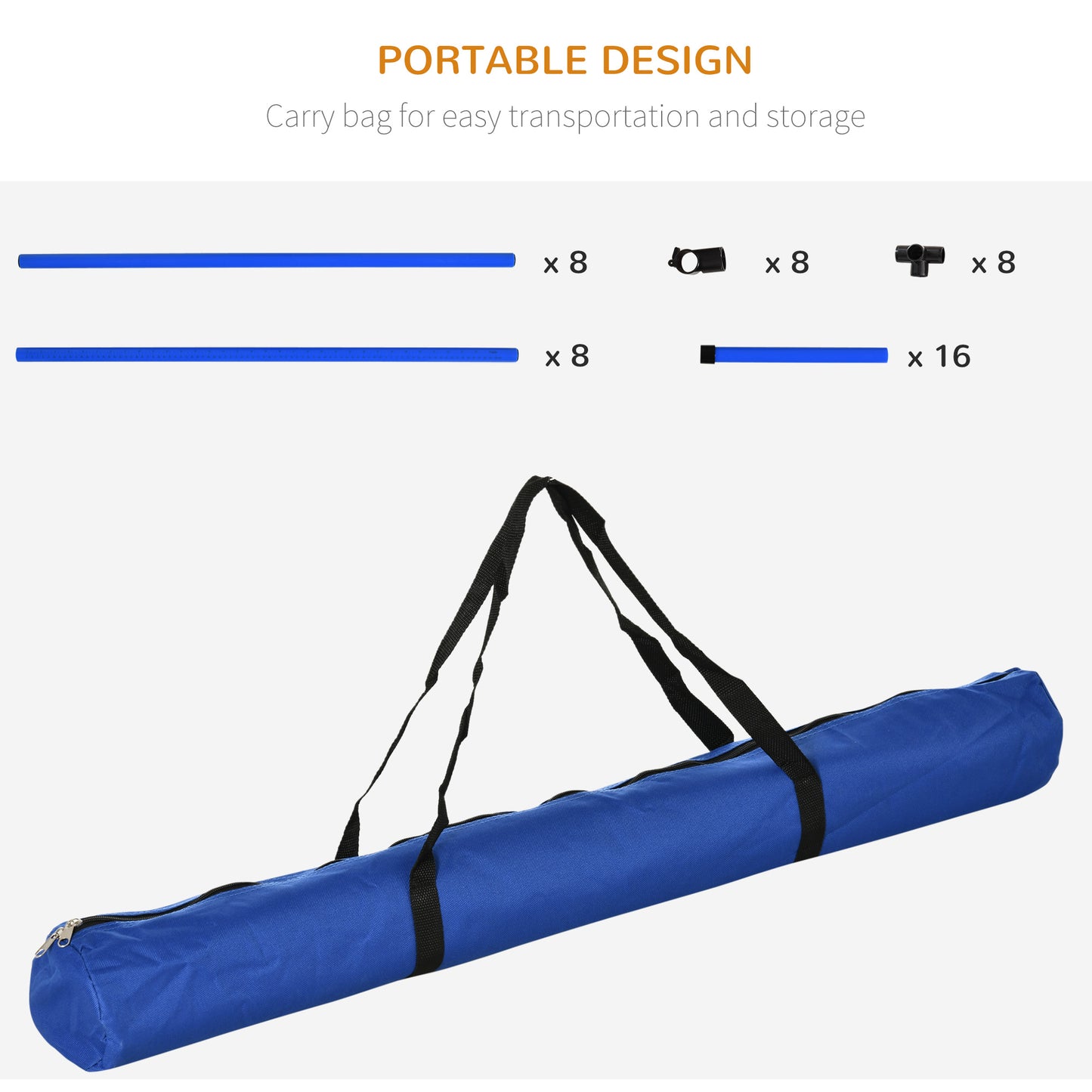 PawHut 4 Piece Dog Agility Starter Kit with Adjustable Height Jump Bars, Included Carry Bag & Displacing Top Bar - Blue