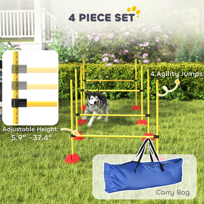 PawHut 4 Piece Dog Agility Course Backyard Set with 4 Height Adjustable Dog Agility Jumps, Carry Bag, Yellow