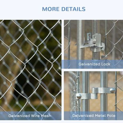 PawHut Outdoor Dog Kennel, Galvanized Chain Link Fence Heavy Duty Pet Run House, Chicken Coop with Secure Lock Mesh Sidewalls for Backyard Garden, Silver