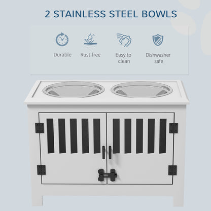 PawHut Dog Food Storage Cabinet with Bowls & Dog Feeding Station, White