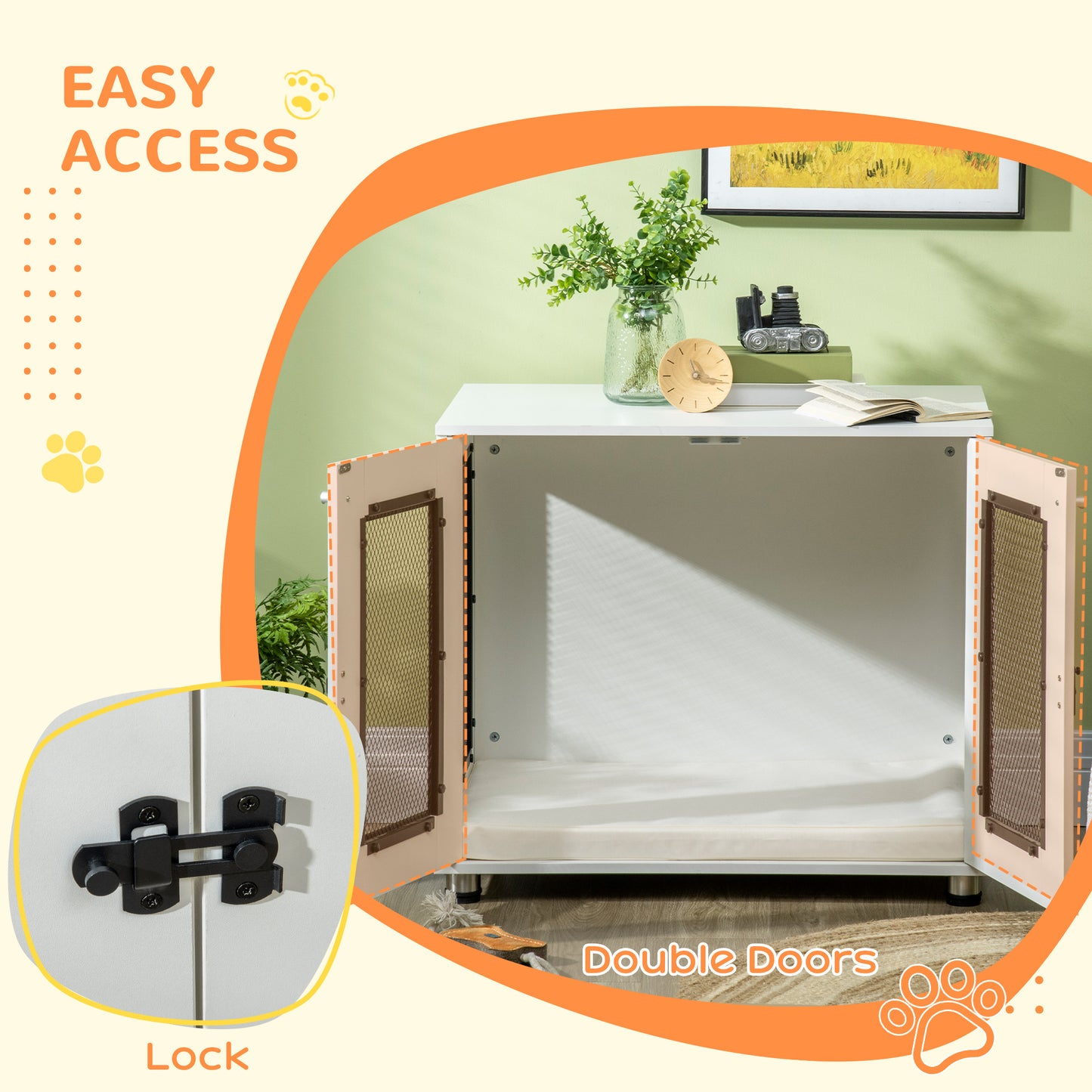 PawHut Dog Crate Furniture with Water-resistant Cushion, Dog Crate End Table with Double Doors, Indoor Pet Crate for Small Medium Dogs Indoor Use, White