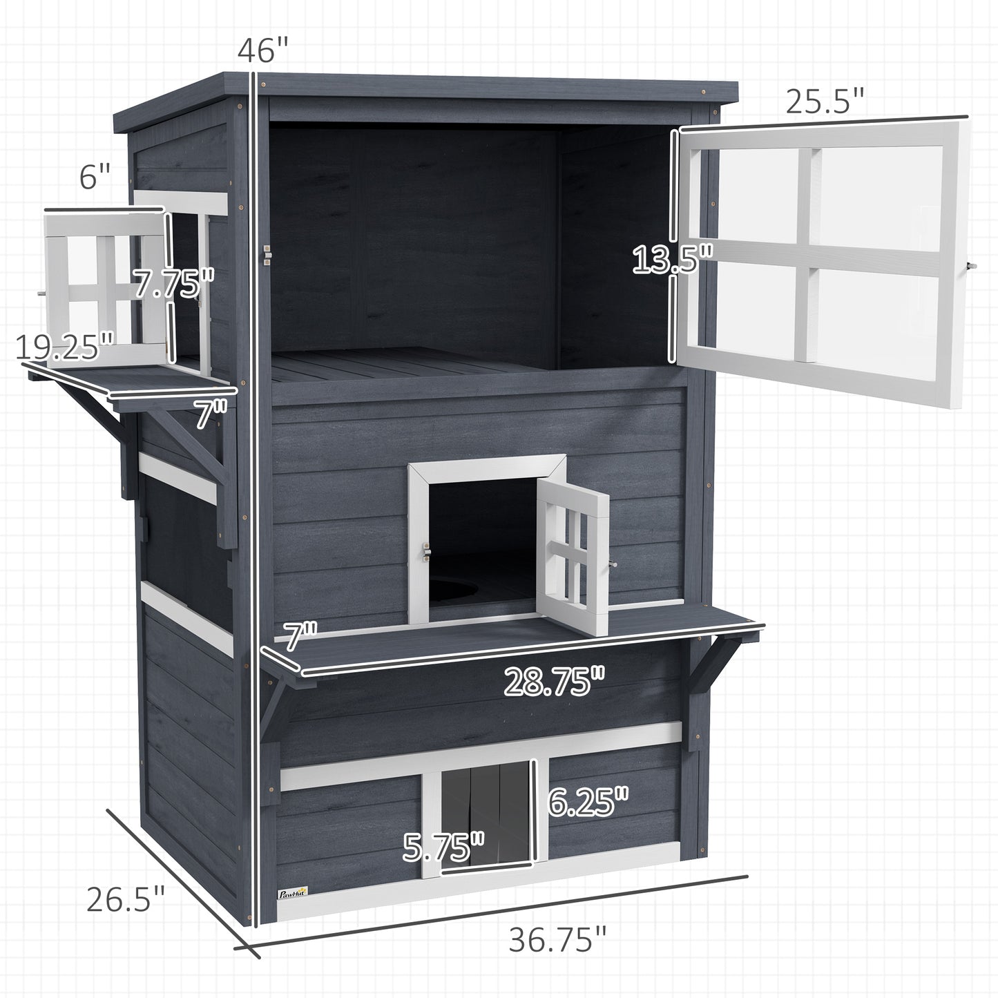 PawHut Cat House, Outdoor 3-Tier Kitty Shelter, Weather Resistant, w/ Escape Door