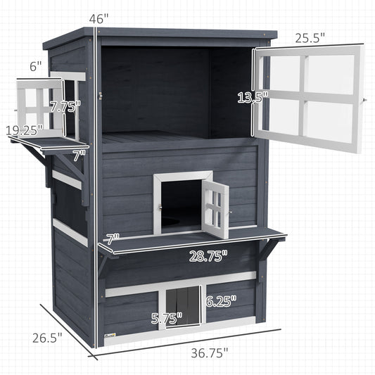 PawHut Cat House, Outdoor 3-Tier Kitty Shelter, Weather Resistant, w/ Escape Door