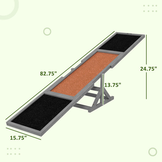 PawHut Wooden Dog Agility Seesaw for Training and Exercise, Weather Resistant, 83" L x 16" W x 14" H, Gray