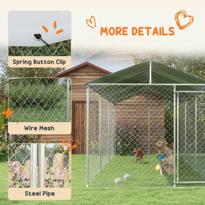 PawHut 19.7' x 7.5' x 7.5' Outdoor Dog Kennel for Large-Sized Dogs with Waterproof UV Resistant Roof, Silver