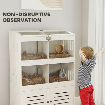PawHut Multi-Pet Hamster Cage w/ Storage Cabinet – Cream White (31.9")