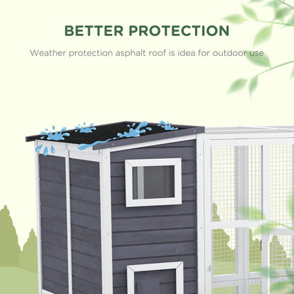 PawHut Wooden Outdoor Catio with Platforms, Asphalt Roof, Ramps, Light Gray