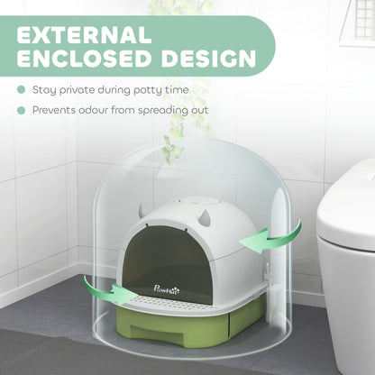 PawHut Covered Cat Litter Box with Lid, Scoop, Deodorizing Bags for Odor Control, Privacy, Easy to Clean, Green