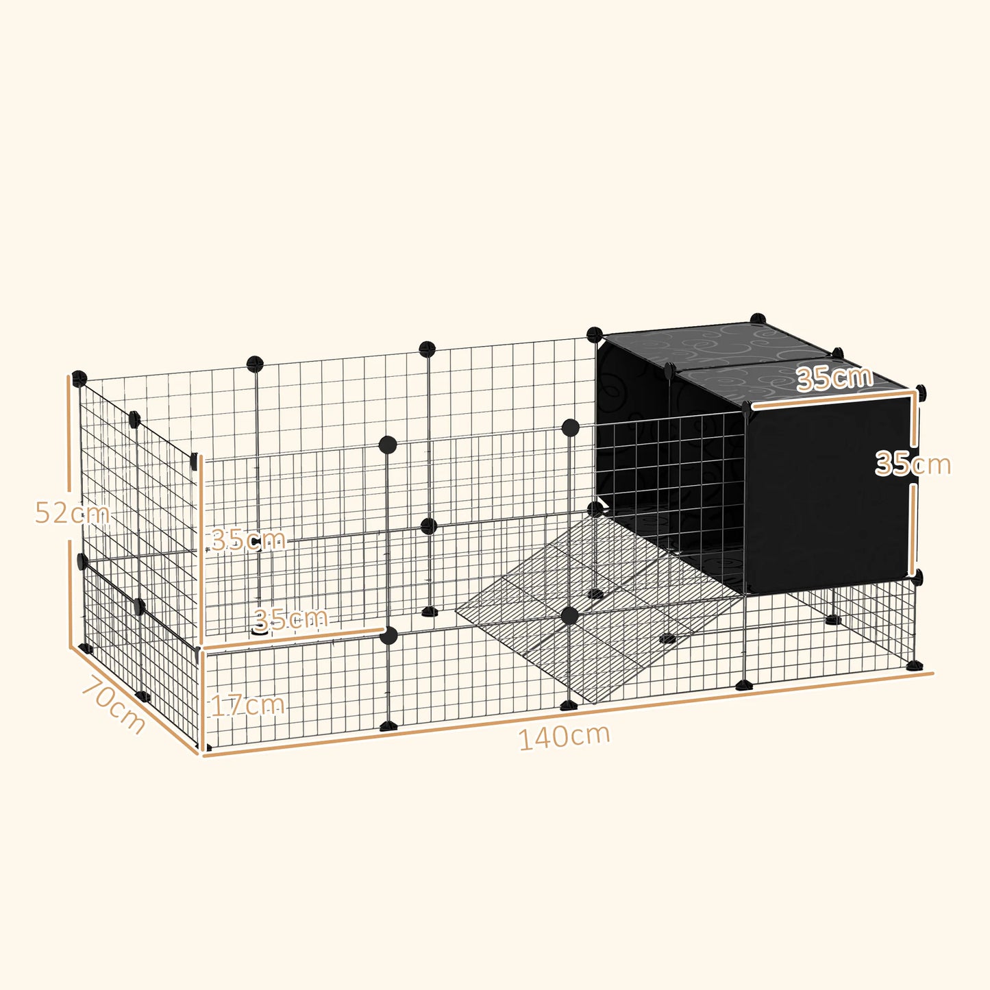 PawHut DIY Small Animal Cage w/ Elevated Huts